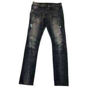 Southpole Mens Jeans Size 32x31 Measured Distressed Straight Biker Black Denim